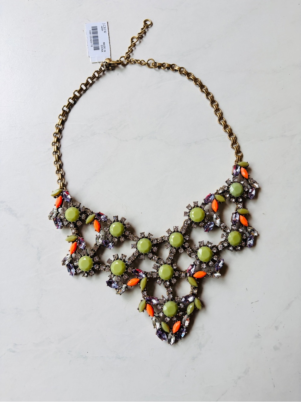 NWT J. Crew Statement Jeweled Bib Necklace, Spearmint